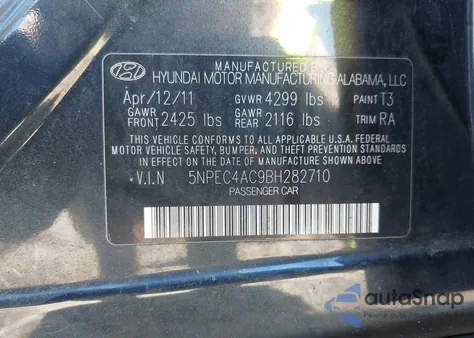 2011 Hyundai Sonata Limited from USA, damaged, VIN 5NPEC4AC9BH282710